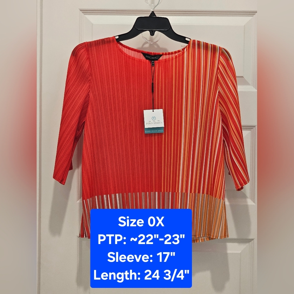 Ming Wang Fine Pleat Crepe de Chine Cropped Blouse, NWT, Size 0X (XL-1X)